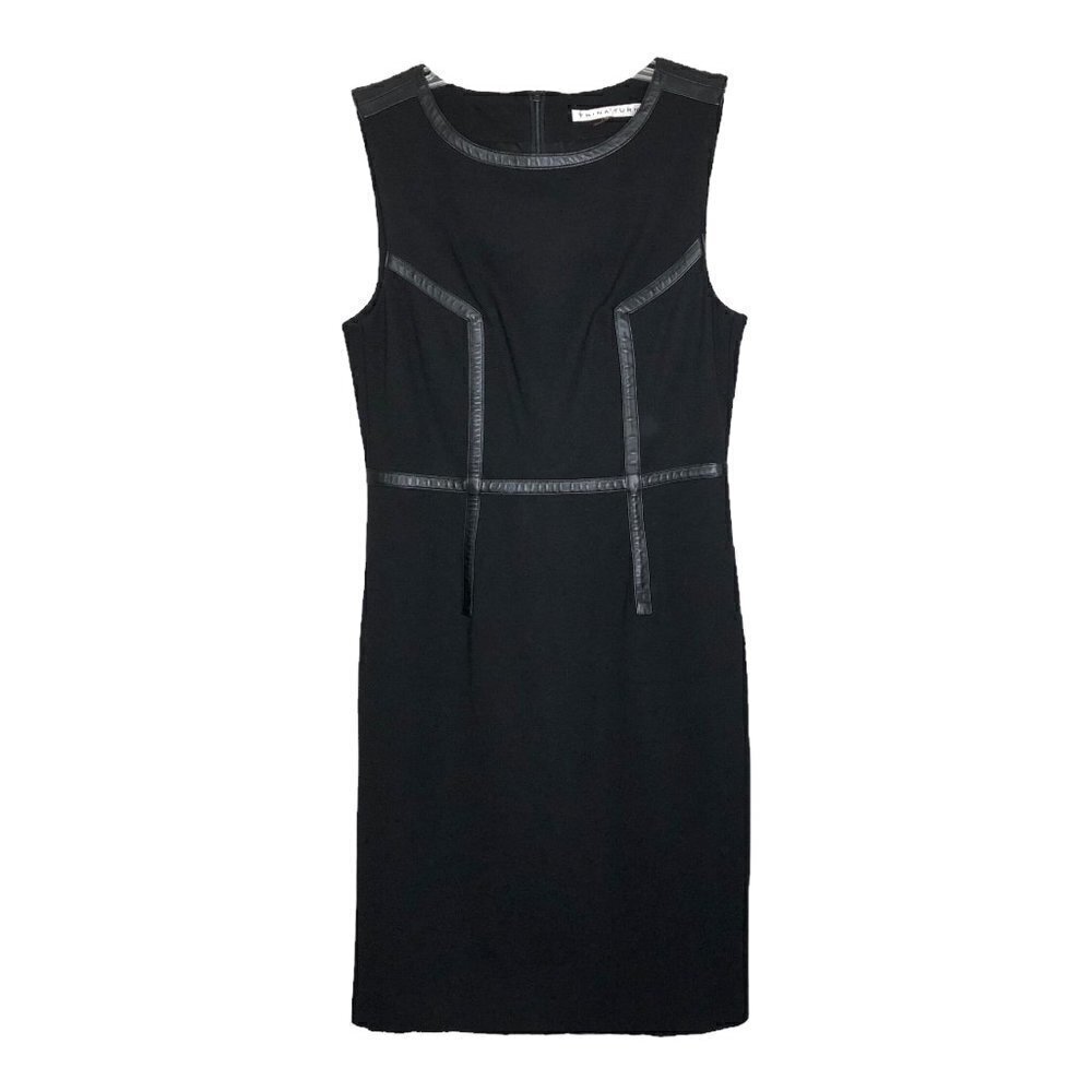 TRINA TURK - Black Sleeveless Midi Dress w/Black Faux Leather Trim - Size Small